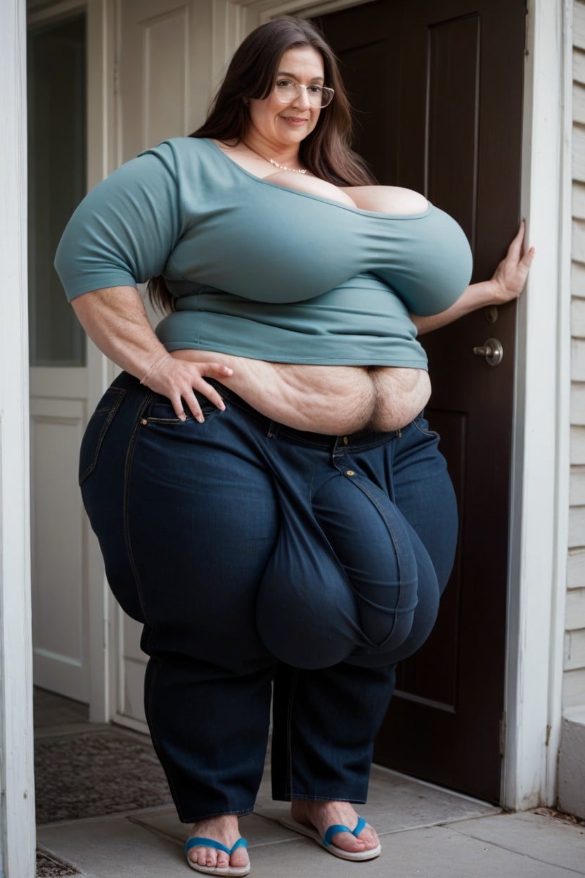 Big Belly, Tall Face, Baggy Fitted Black Sweat Pants Shemale AI Porn