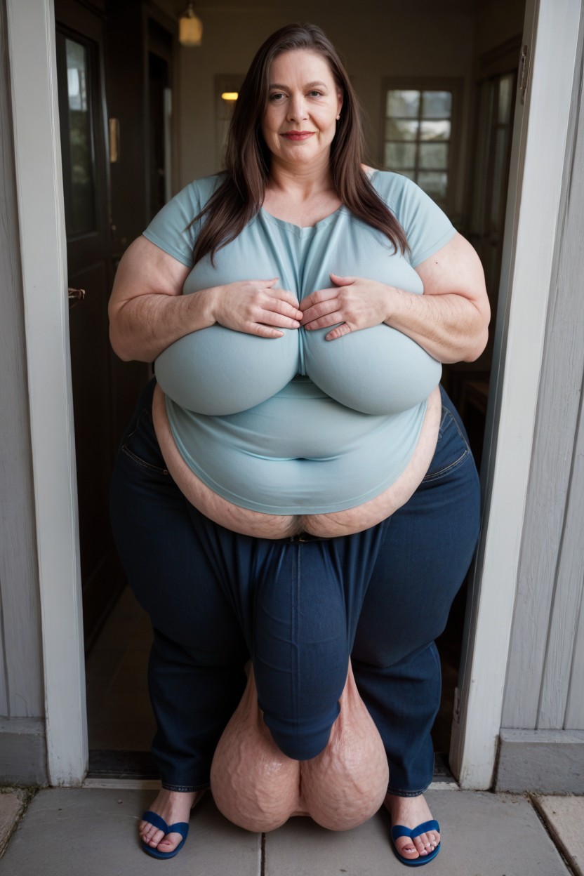 Top Down, Huge Belly, Gigantic Saggy Full Balls Obese Shemale AI Porn