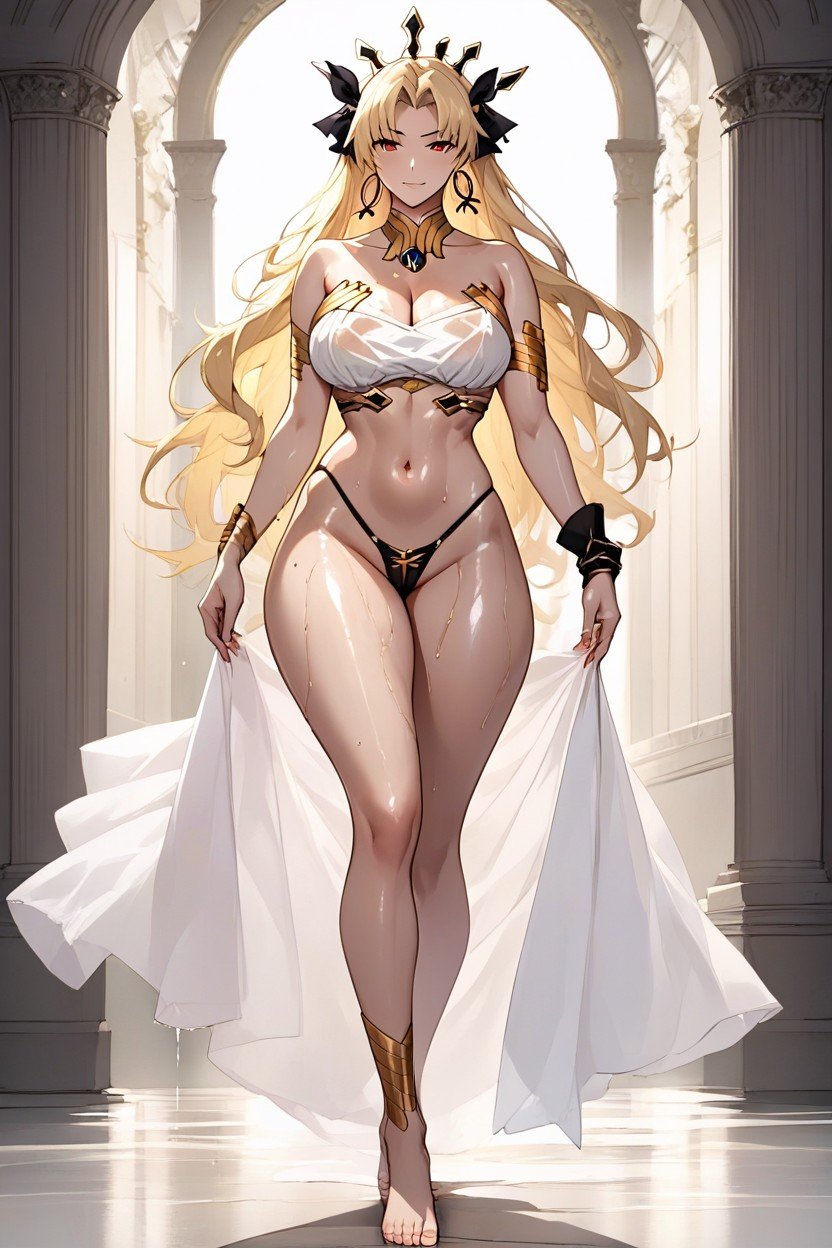 A Gold Bracelet On Her Left Ankle And Is Seen Walking Barefoot Her Left Arm Is Outfitted With A Black And Gold Glove That Covers Her Forearm, Delgada, Ishtarfate/grand OrderPorno AI