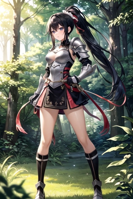 Mini Skirt, Forest, Full Body AI Porn