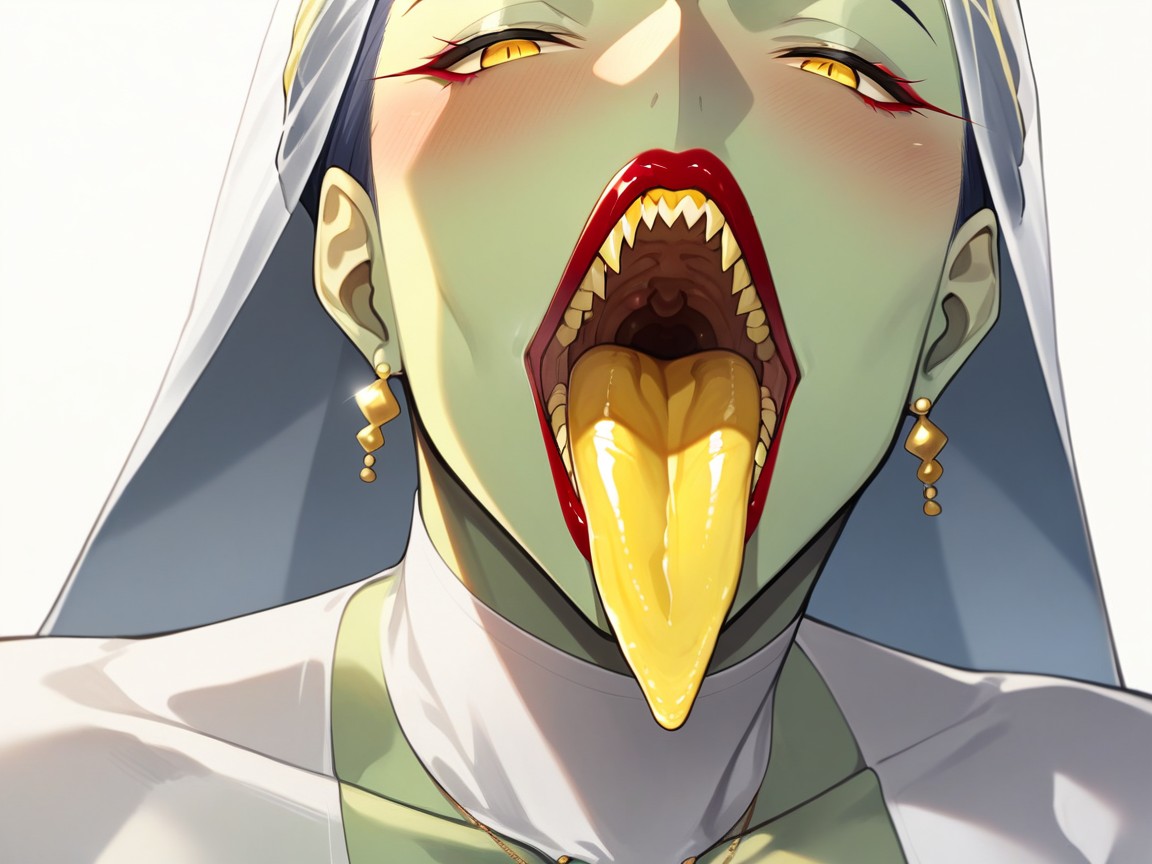 Close Up, Sharp Yellow Teeth, Blowjob Close Up Shemale AI Porn