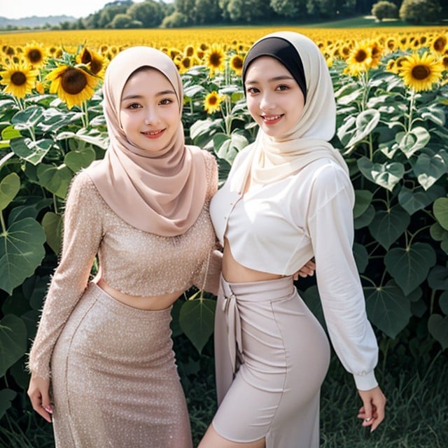 Model, 2 People, Sunflower Field AI Porn