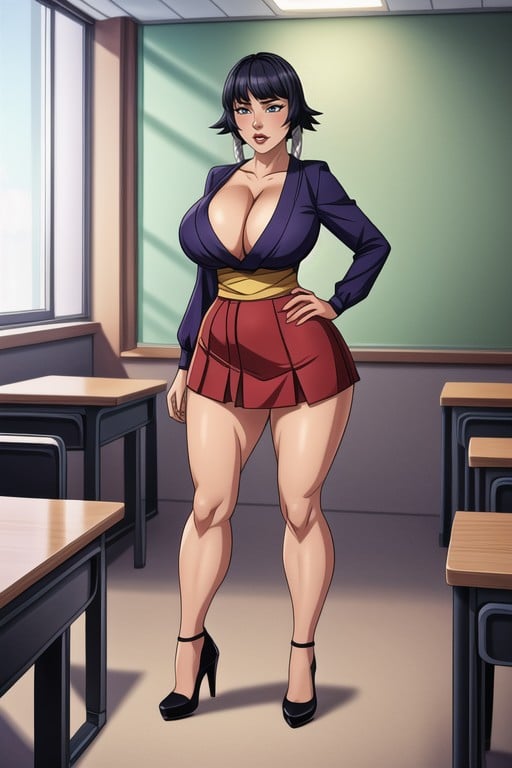 Standing With An Open Stance, Massive Huge Gigantic Breasts, Tight MicroskirtPorno AI