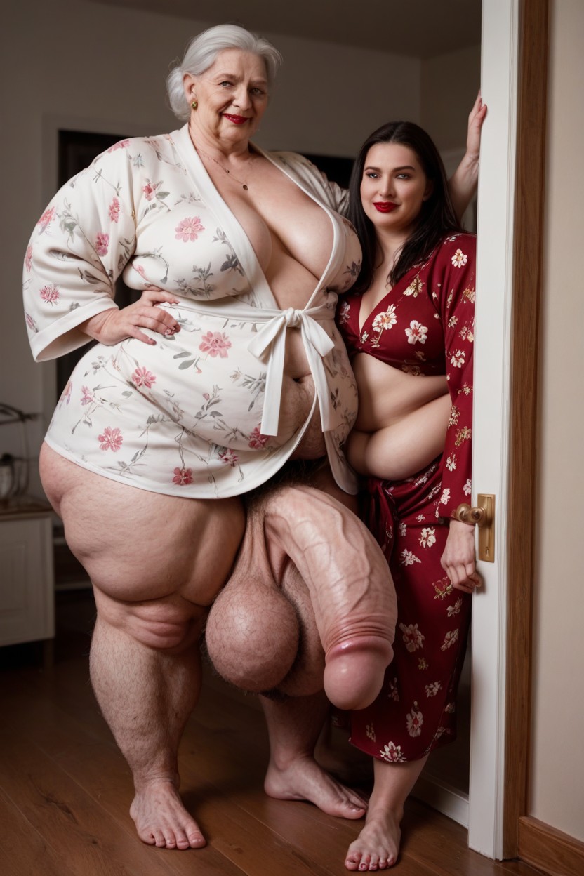 Plump Lips Red Lipstick, Tall Door Frame, Gigantic Shemale AI Porn