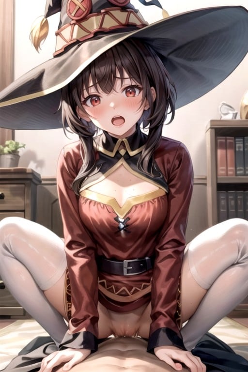 Chaussettes Montant Jusqu'à La Cuisse, Chevauchement, Megumin (isekai Quartet)Porno IA