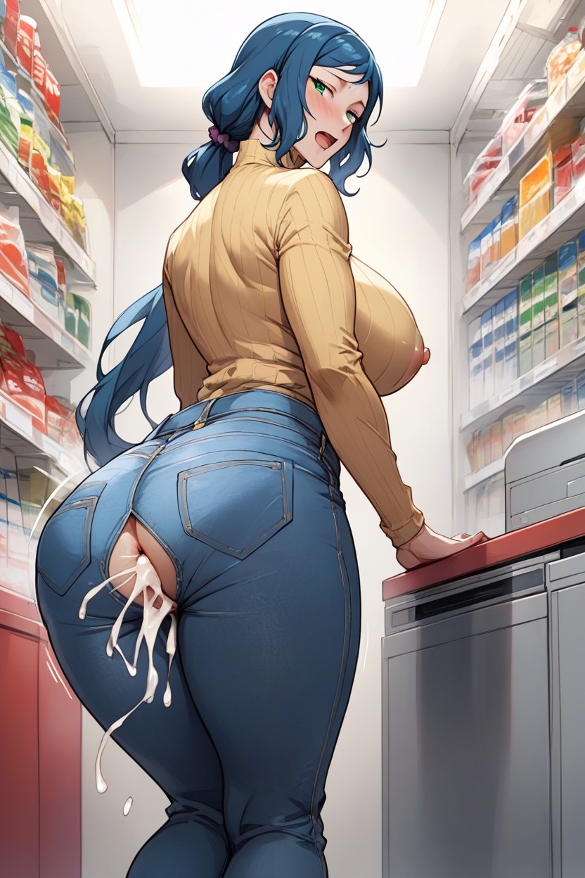 Panels, Jeans Pulled Down, Behind Counter AI Porn