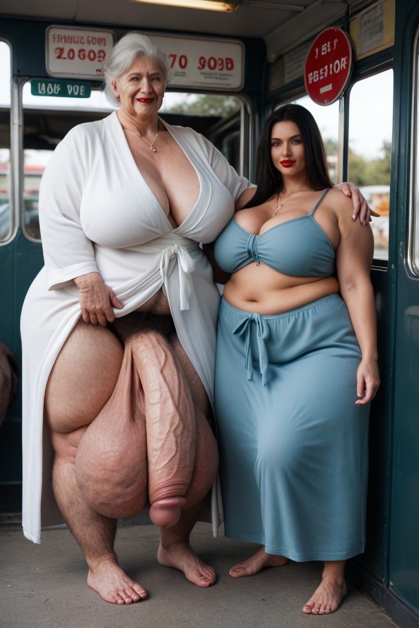 Giant Tall Futanari, 2 People, Huge Really Hairy Saggy Balls Obese Shemale AI Porn