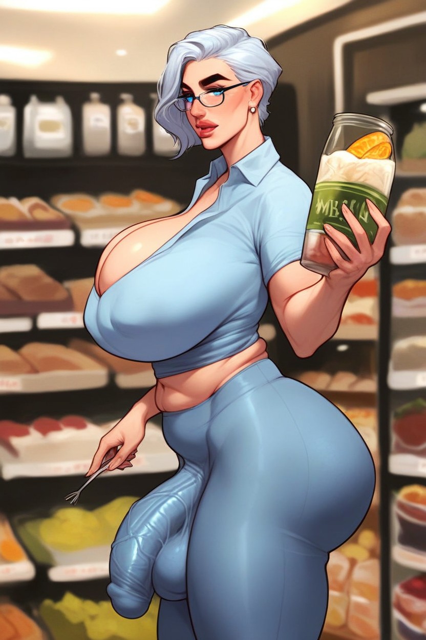 Very Short Hair, Leggings, Grocery Store Shemale AI Porn