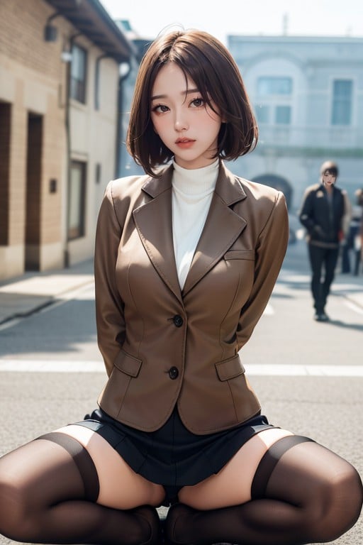 Jacket, Bobcut, Sitting Down AI Porn