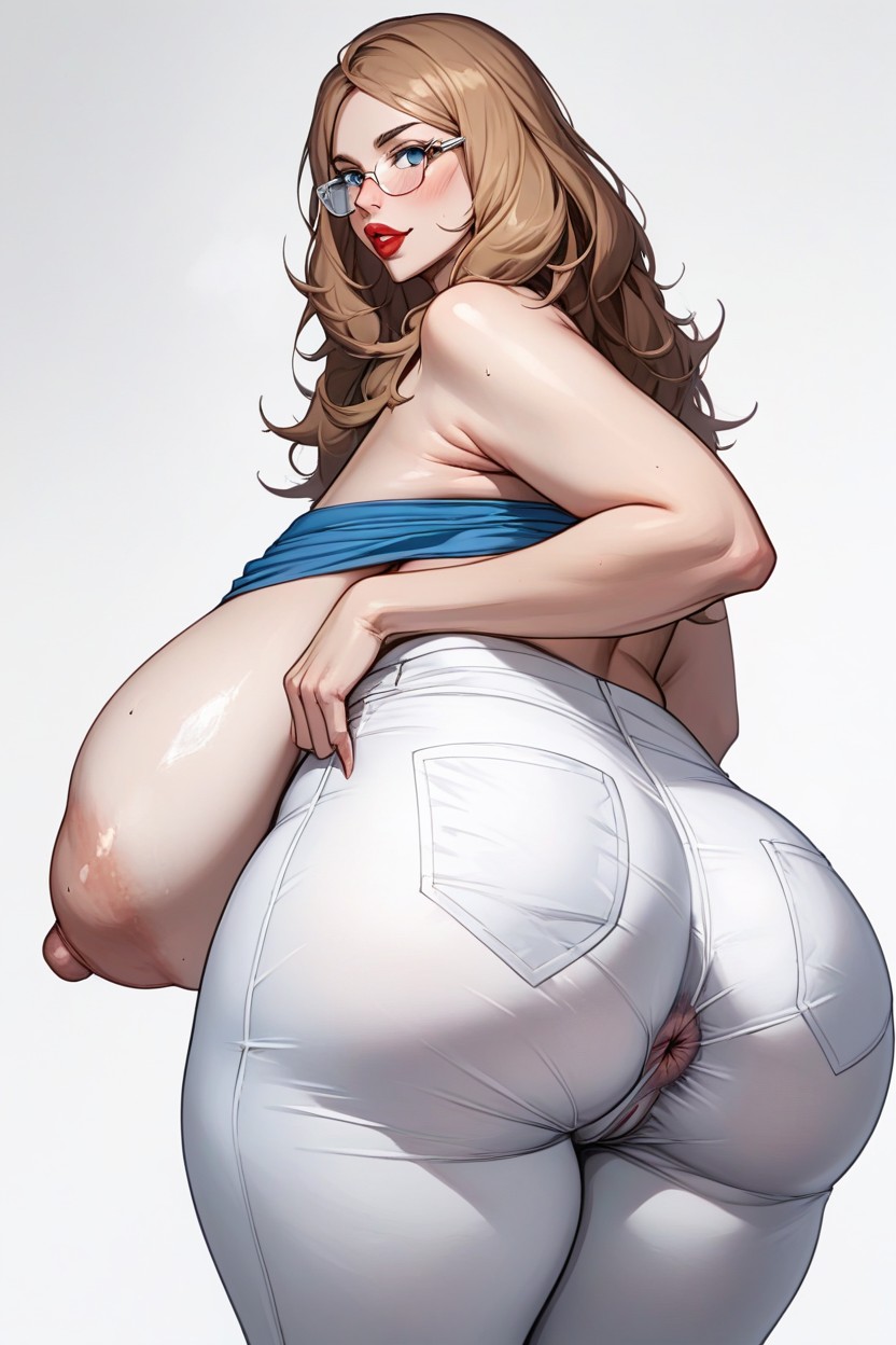 Skin Tight Intimate Sheer Pants Half Removed, Curvaceous Body With Curves, Hyper Puffy Nipples AI Porn