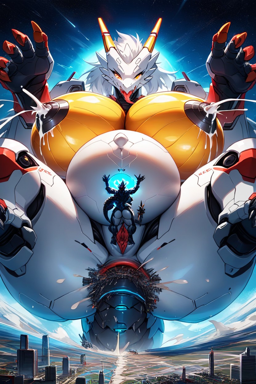 Robot Dragon, Mech, Neon Furry AI Porn