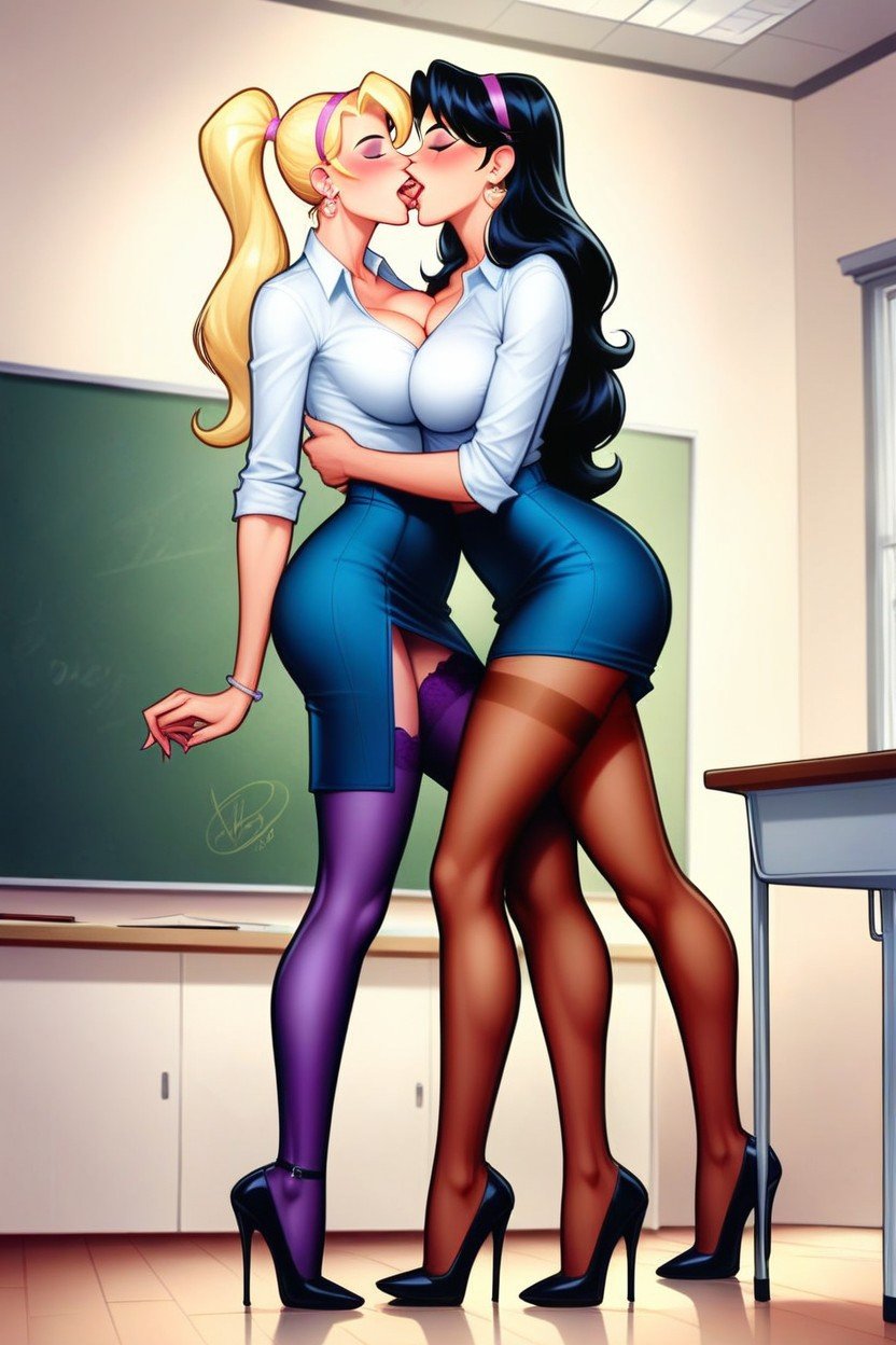 Veronica Lodge, 둥근 가슴, One Blonde One Black HairAI 포르노