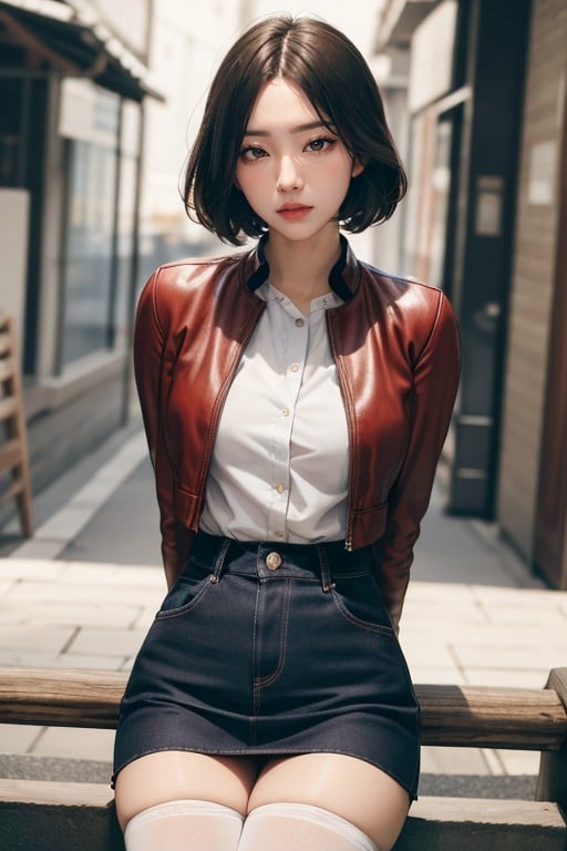 Mini Skirt, Jacket, Bobcut AI Porn