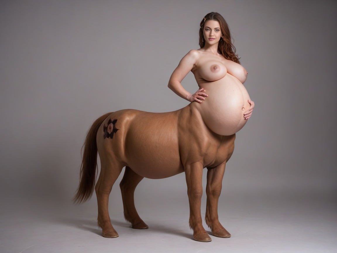 Pony Taur Body, Full Body, Extremely Hyper Pregnant AI Porn