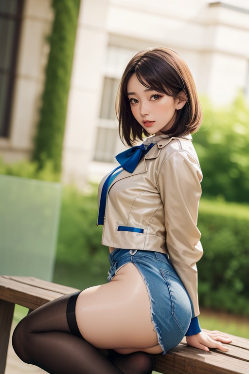 Thigh High Socks, Bobcut, Jacket AI Porn