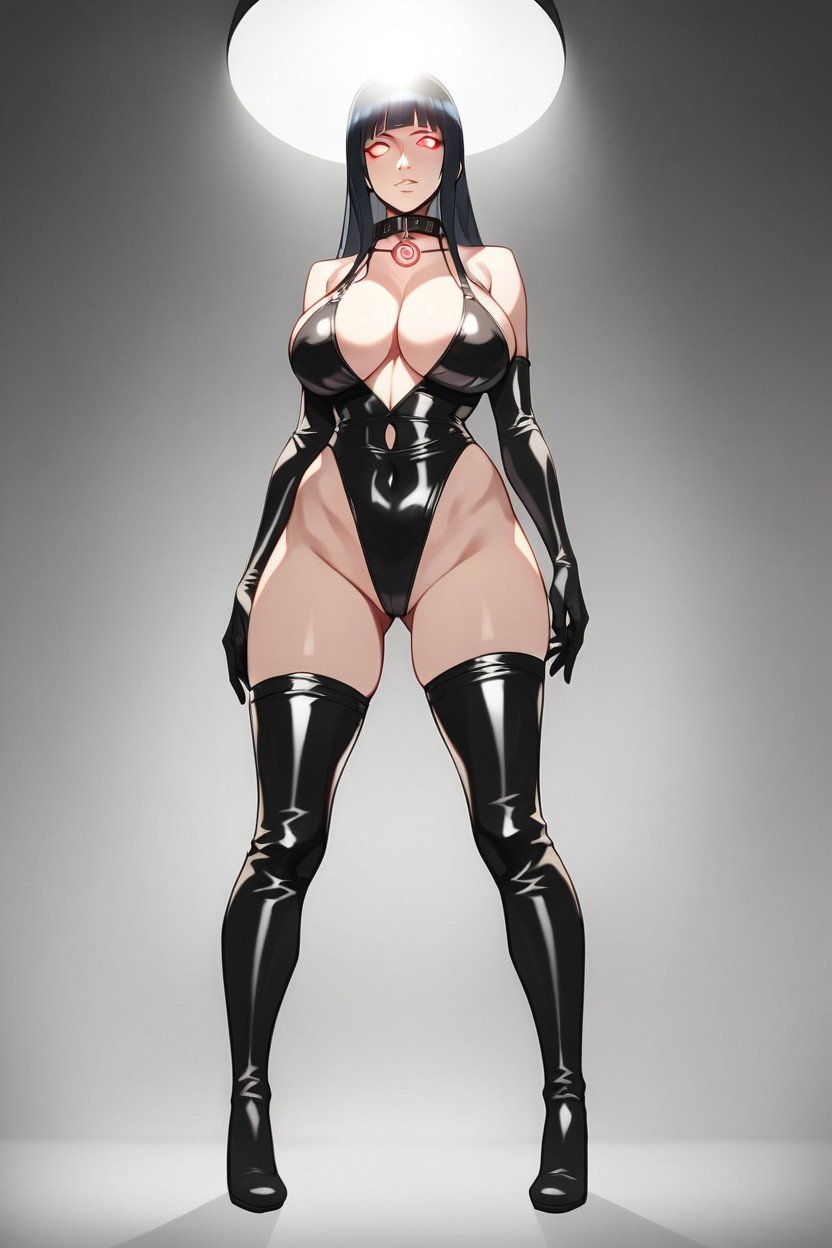 Latex Gloves, Red Eyes, Wearing Black Leather Thigh High Boots AI Porn