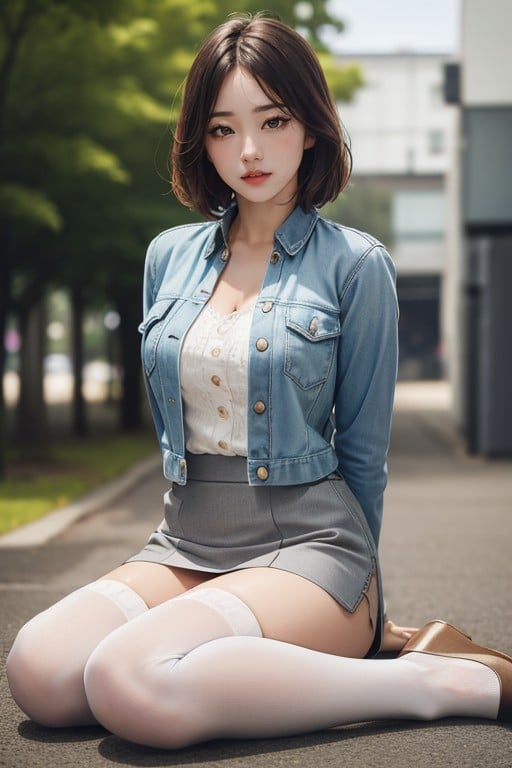 Jacket, Bobcut, Sitting Down AI Porn