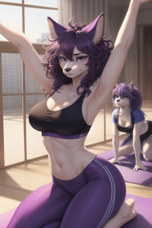 2 People, Purple Hair, Curly Furry AI Porn