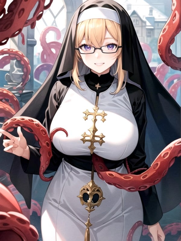 Nun, Glasses, Tentacles Pornografia de IA