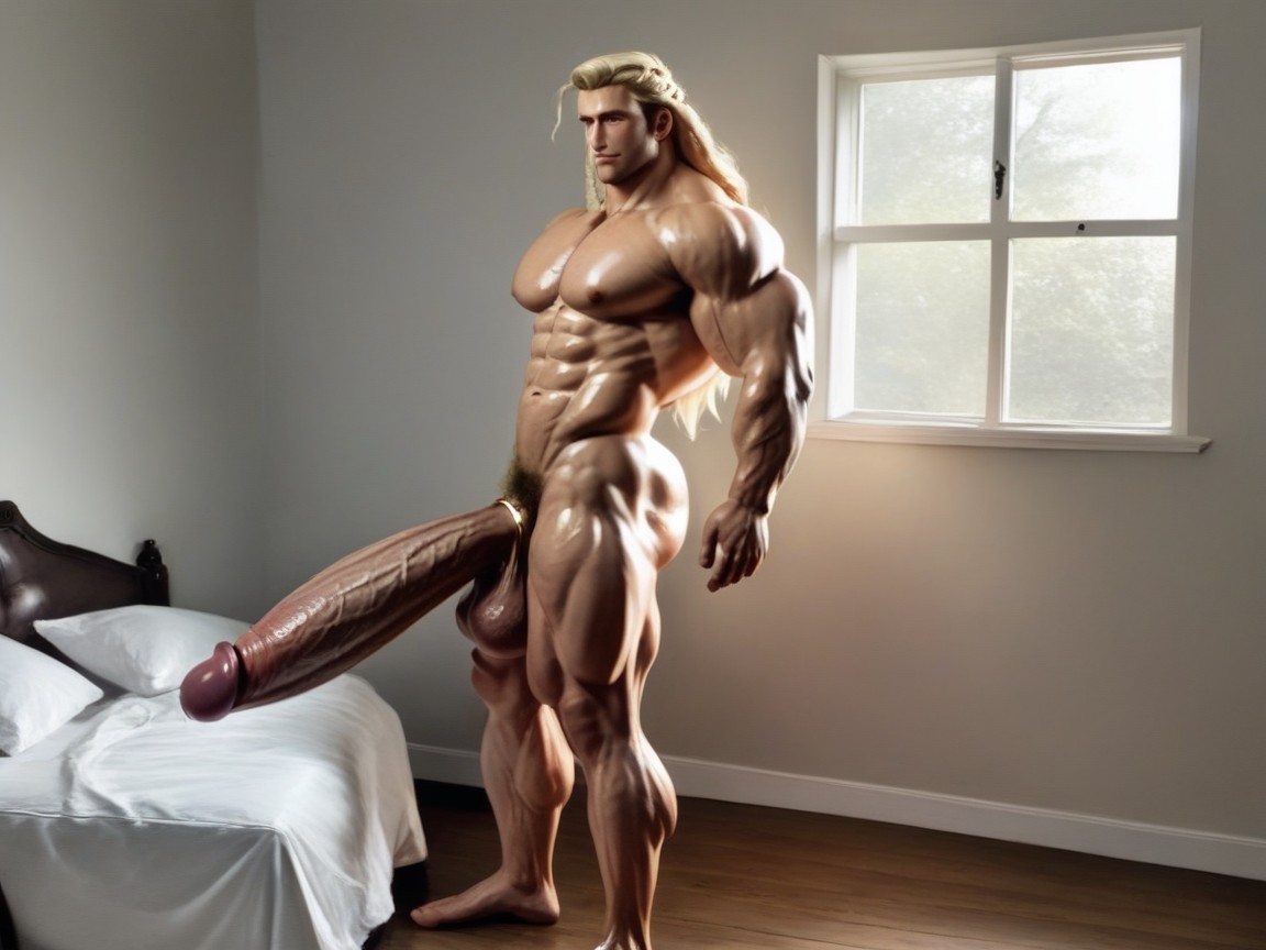 Hyper Penis Male, Muslos Gruesos, Sudada Porno gay IA