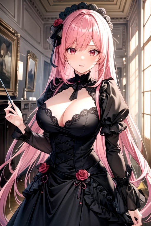 Long Pink Hair Red Eyes Gothic Dress Calliope MoriAIポルノ