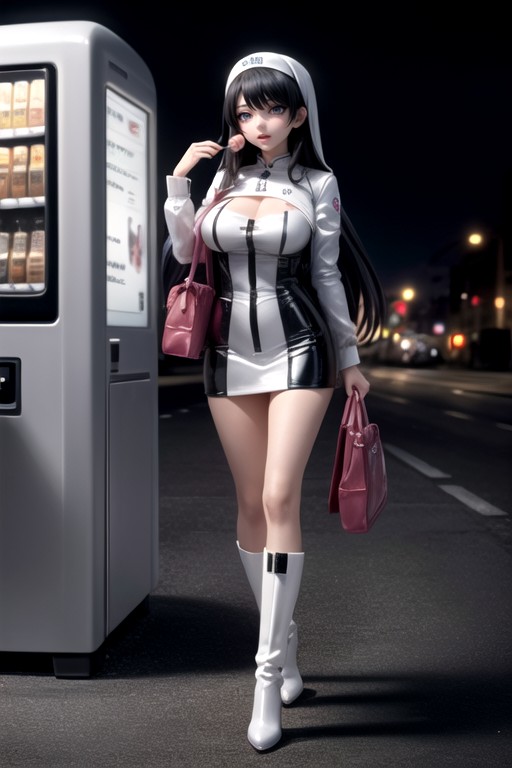 Long Legs, Latex Long Boots, Black HairAIポルノ