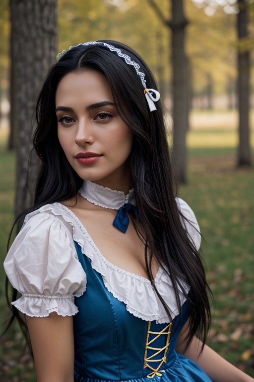 Gorgeous Latina, Wearing An Alice In Wonderland Costume, Long Straight Black Hair AI Porn