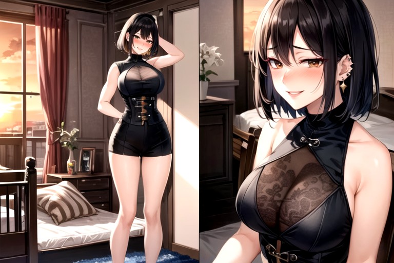 Short Sleeves, Goth, Waist Shot Hentai AI Porn