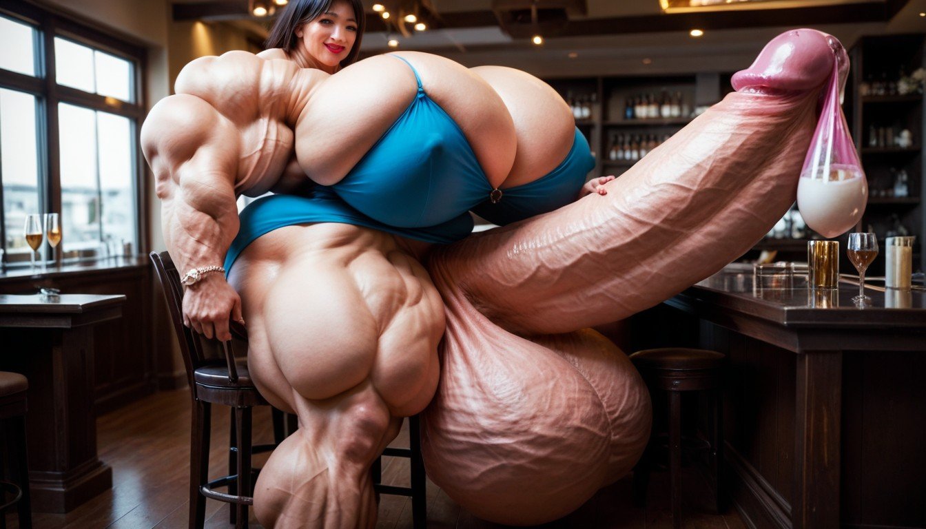 Hyper Giant Muscles, Pre-cum, Wearing Condom人妖AI色情