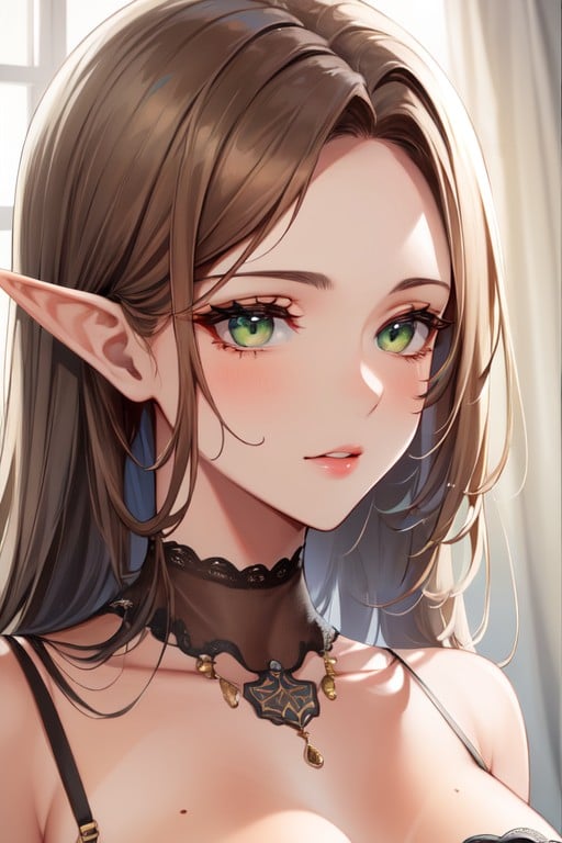 Green Eyes, Elf Ears, Bust Shot AI Porn