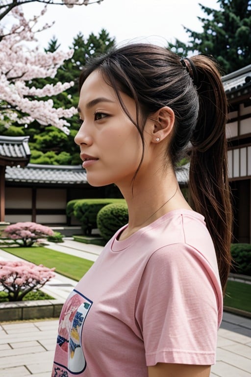 Jardín Sakura, Camiseta Gráfica, Vista LateralPorno AI