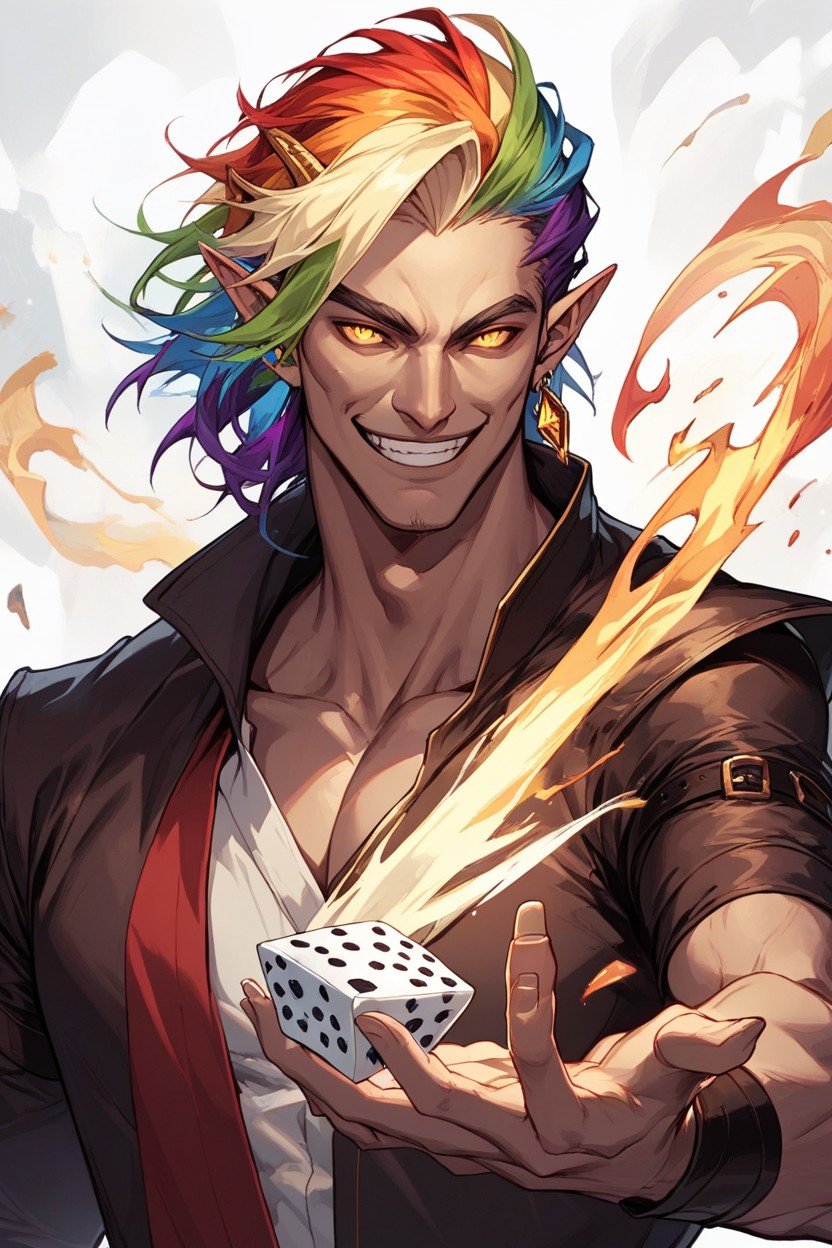 Throwing A Dice, Rainbow Hair, MaleAI黃漫