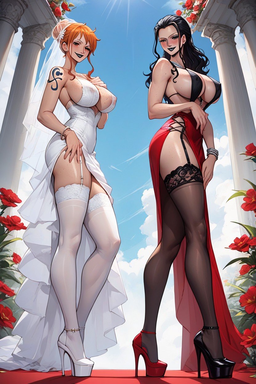 Blushing, Stockings With Lace, High Platform High HeelsPorno AI Hentai