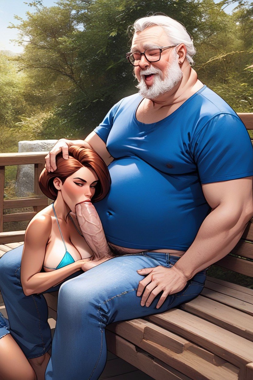 Old Man Sitting On The Porch, ウエストショット, Helen Parr In Oversized JeansファーリーAIポルノ