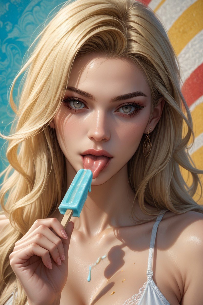 Licking, Cabelo Loiro, Popsicle Pornografia de IA