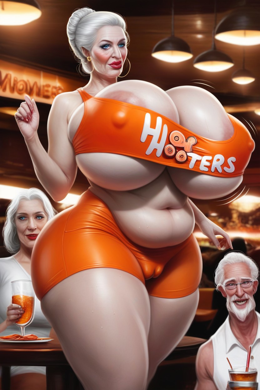 Elderly Female, Seductive, Hooters Tank TopAI 포르노