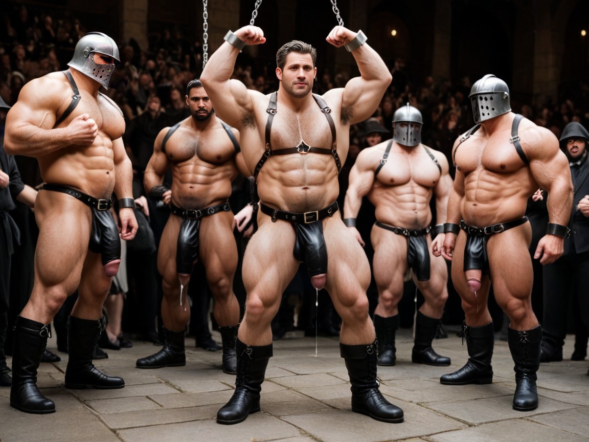 Big Muscular Legs, Bondage With Chains, Hanging From Ceiling AI Gay Porn