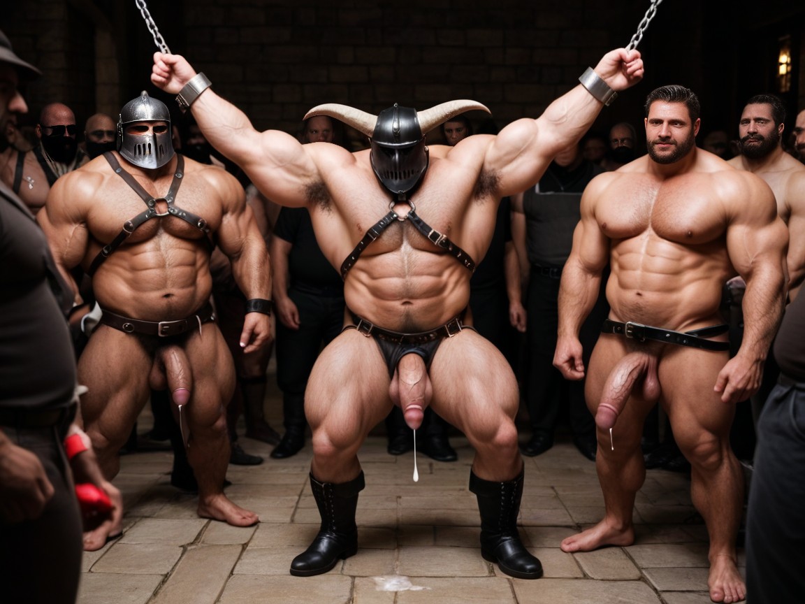 Sheath On Dicks, Harness Around Thighs, Hairy Arms AI Gay Porn