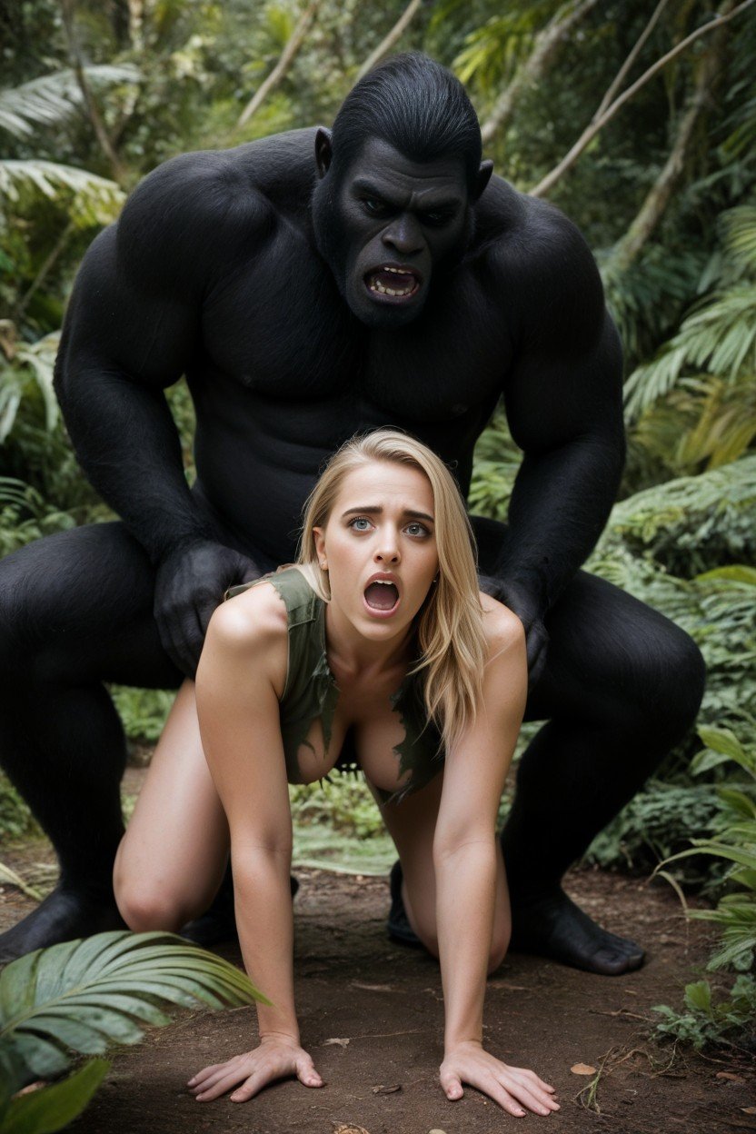 Blonde, Squatting, JungleAI獸人黃片