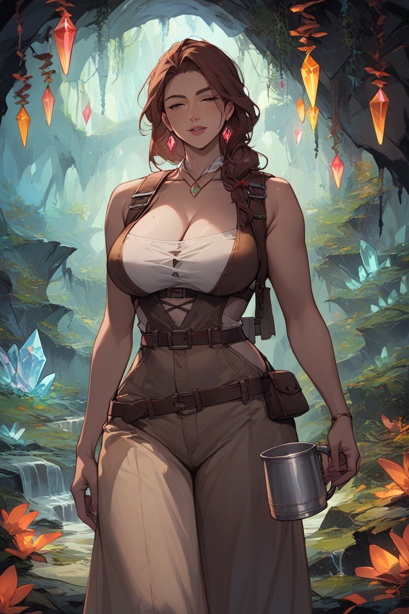 Large Breasts, Sexy Miner Outfit, In A CavernファーリーAIポルノ