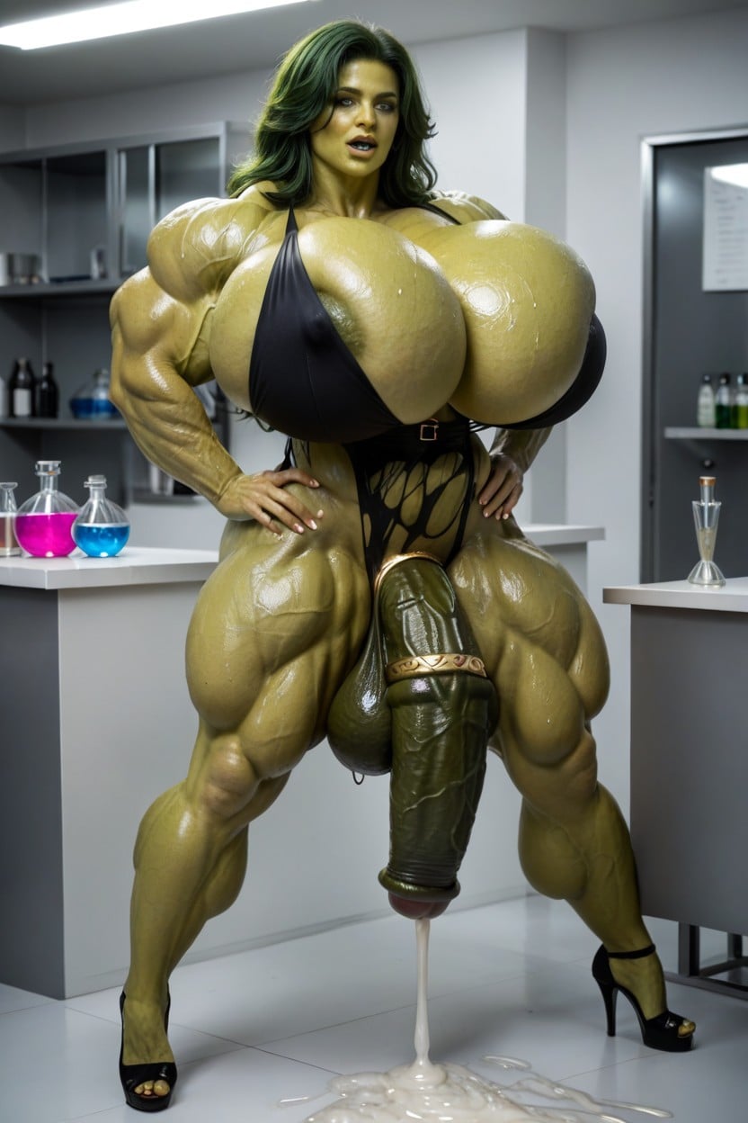Muscle, Leaking Cum, Vein Monster Shemale AI Porn