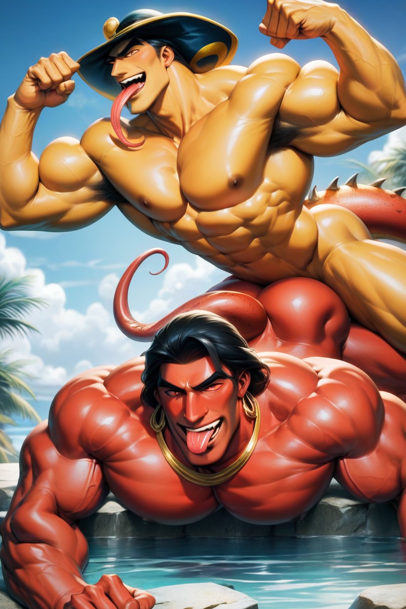 Muscles, Aladdin’s Hands Are Turning Blue, Threesome AI Gay Porn