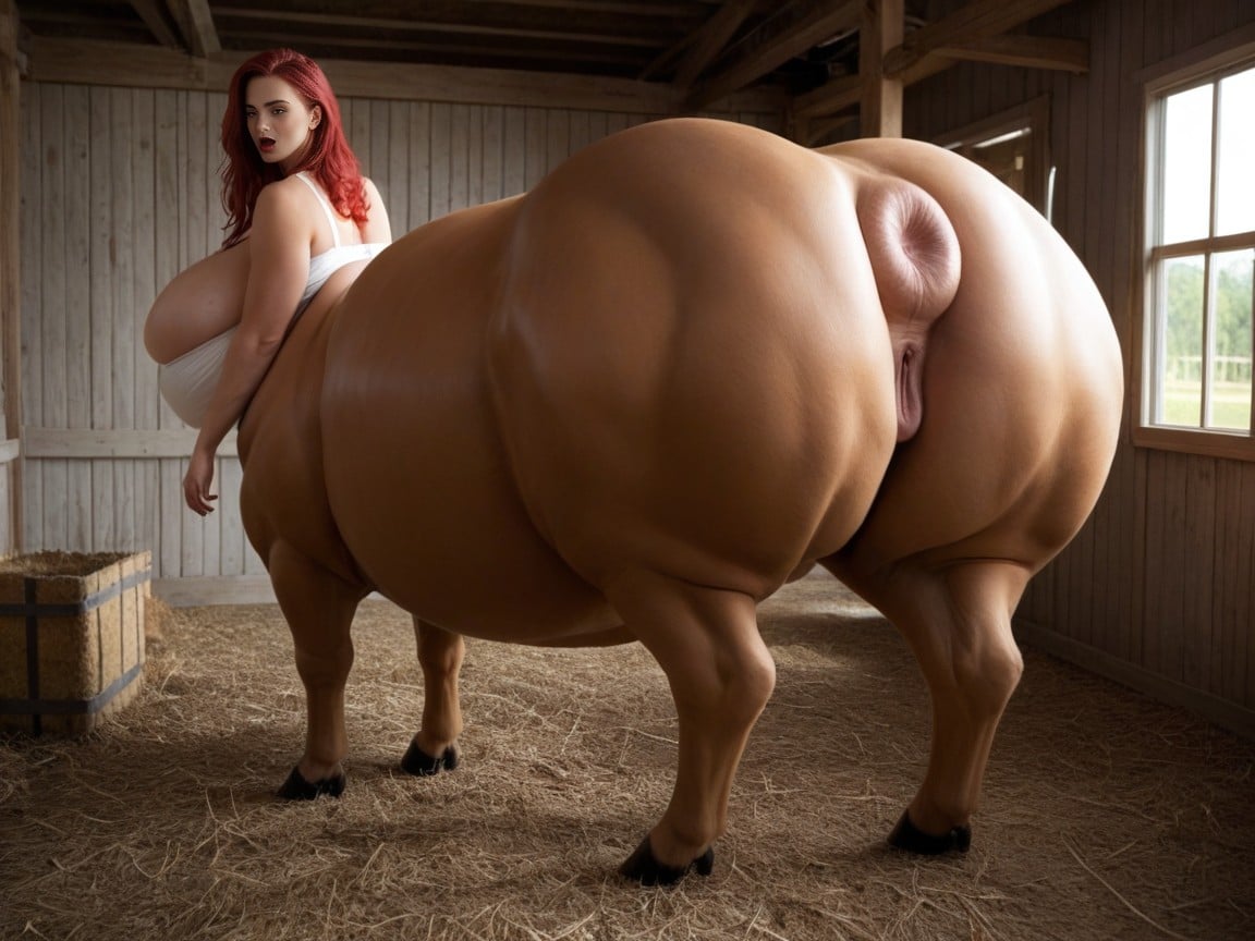 Hyper Enlarged Thick Massive Taur Ass, Red Hair, Farm Shemale AI Porn