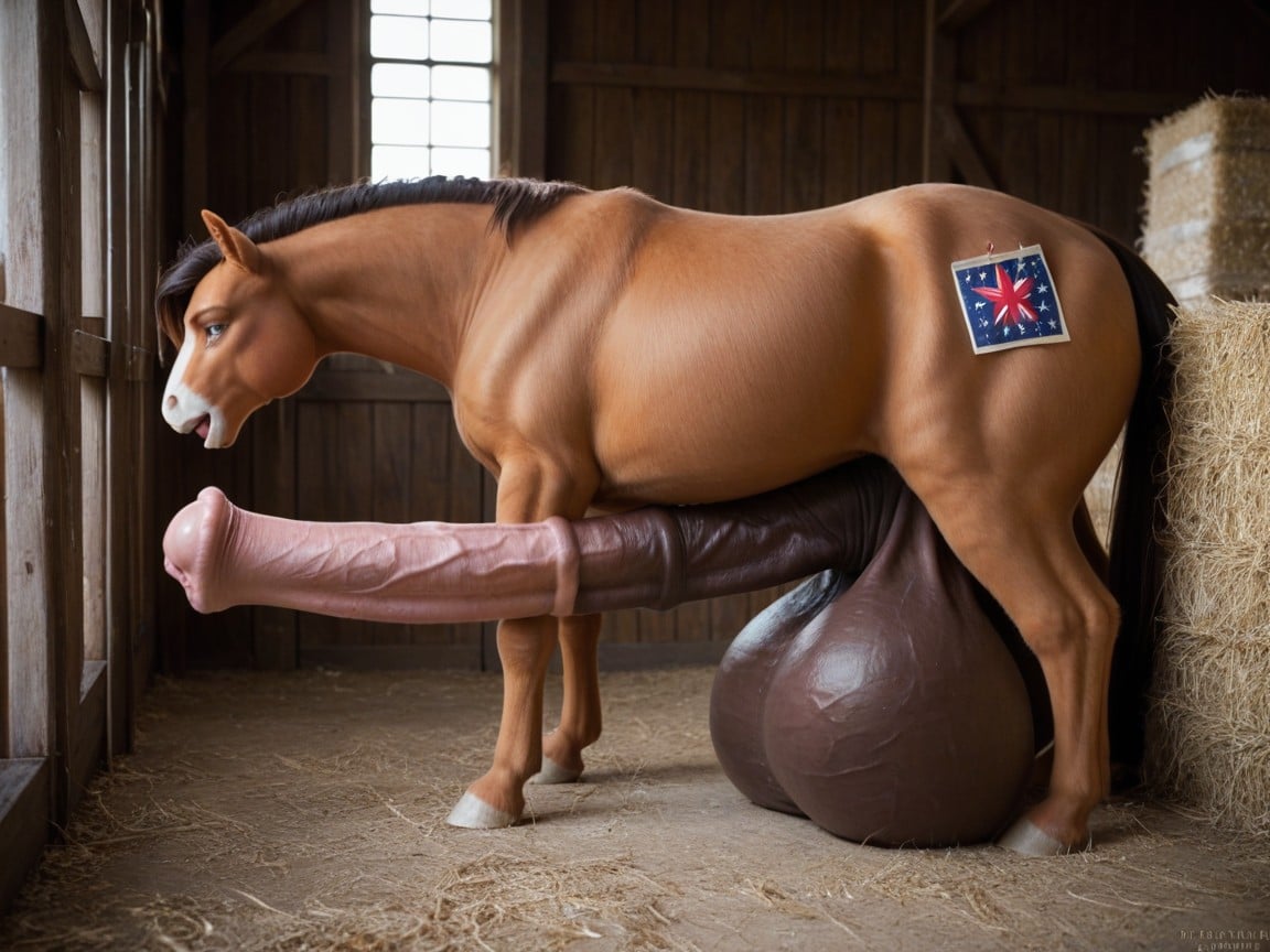 Extremely Futanari Taur Human With A Taur Body With Hyper Double Pony Cock, Barn, StallPorno IA transsexuelle