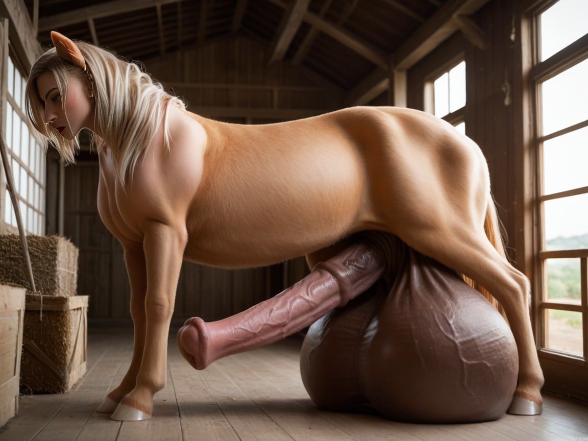 Massive Balls Massive Body, American, Extremely Futanari Taur Human With A Taur Body With Hyper Double Pony Cock Shemale AI Porn