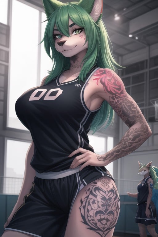 Tattoo, Green Hair, 2 People Furry AI Porn