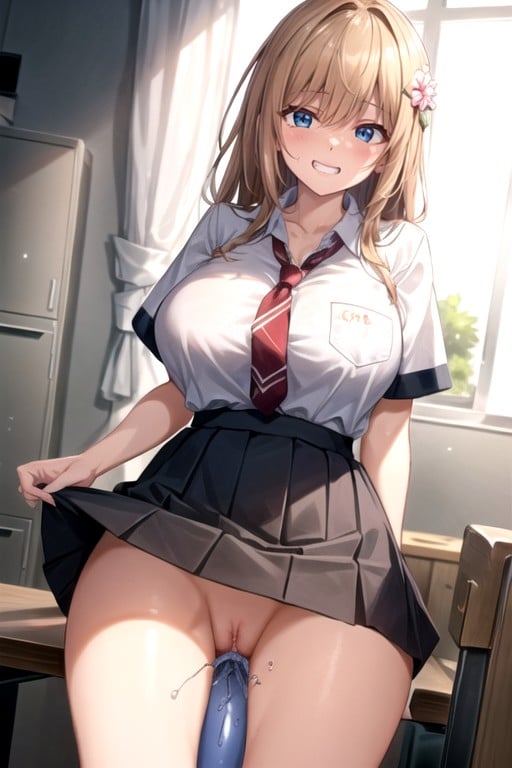 School Uniform, Large Breast, Dildo Insertion  AI Porn