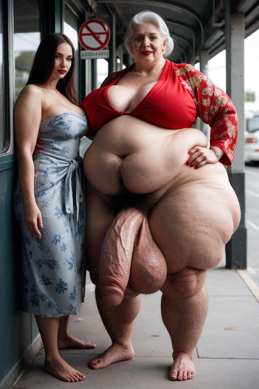 Gigantic Saggy Breast, Giant Tall Futanari, Fully Clothed Shemale AI Porn