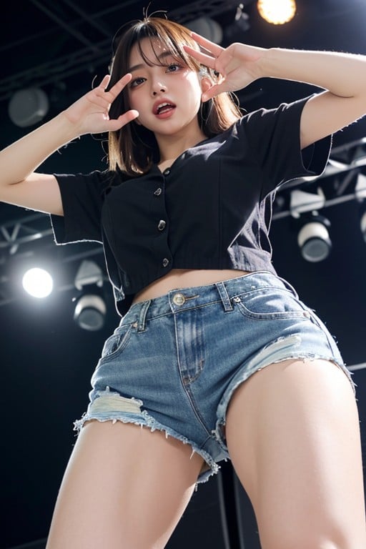 Unbutton Shorts, Peek From Below, LiftAI 포르노