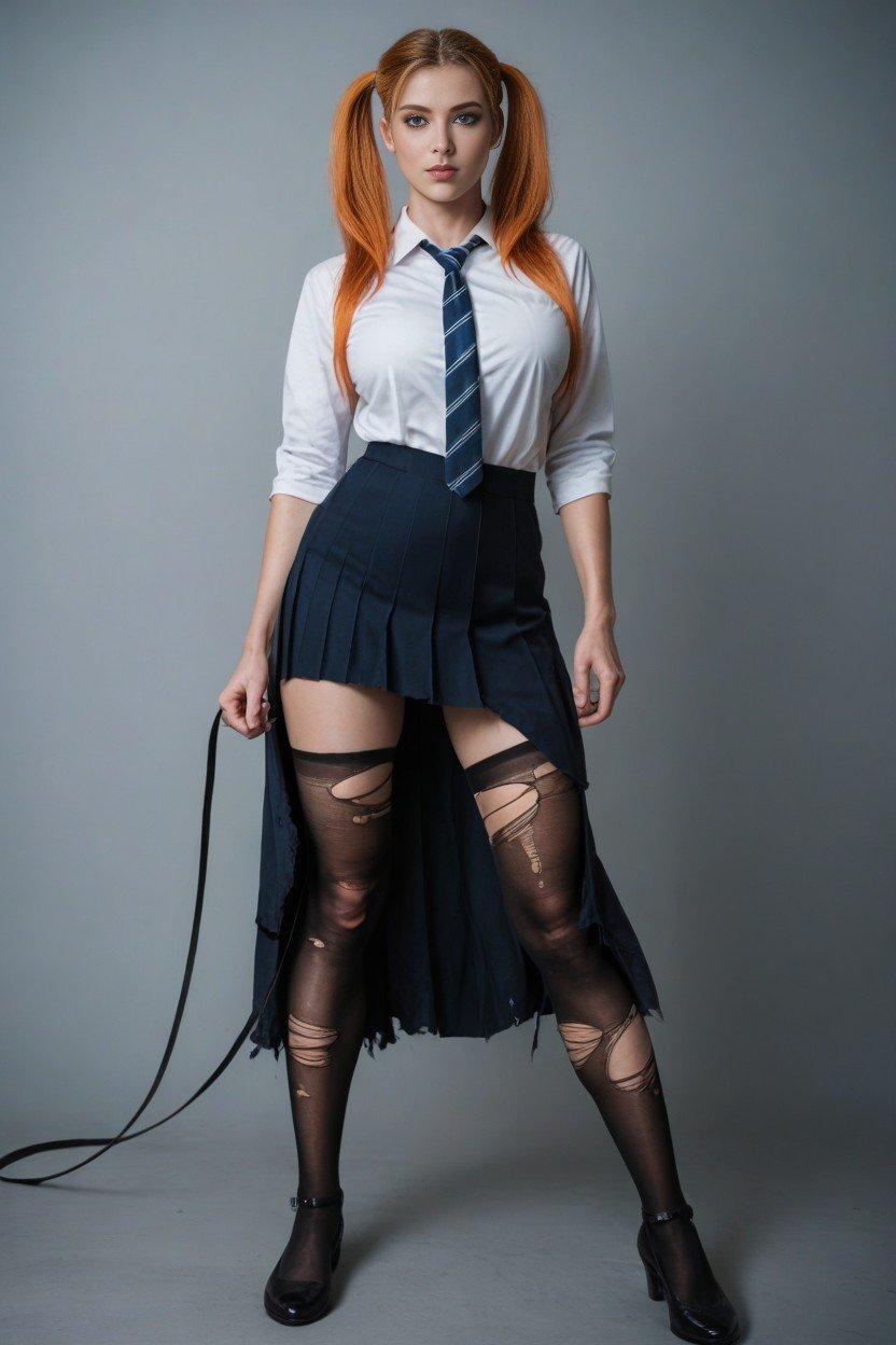 Pigtails, Ripped Clothes , School Uniform Shemale AI Porn